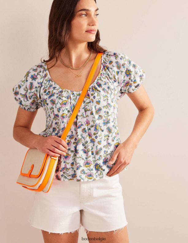 Swingtop van jersey met V-hals Boden X8VRNV122 kleding vrouwen ivoor pruimenbloesem