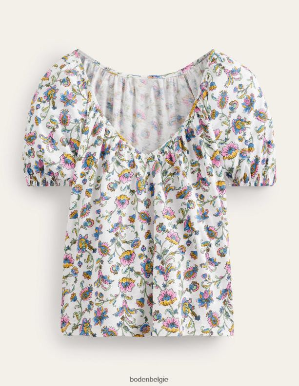 Swingtop van jersey met V-hals Boden X8VRNV122 kleding vrouwen ivoor pruimenbloesem