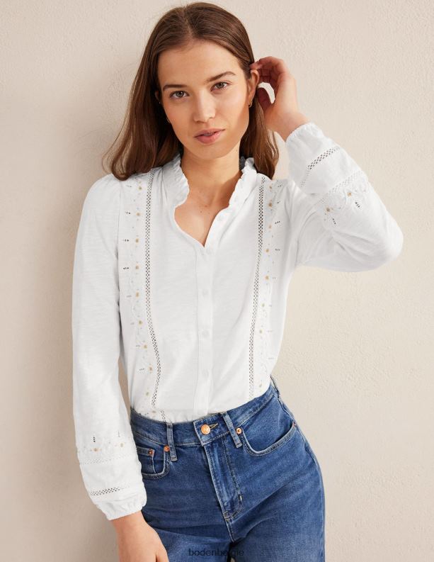 geborduurd jersey overhemd Boden X8VRNV596 kleding vrouwen wit