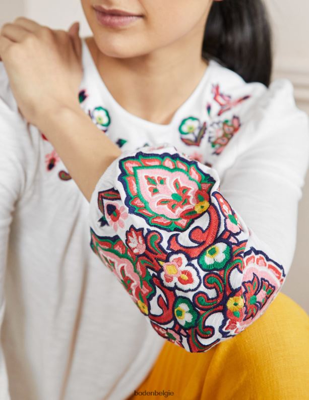 geborduurde blouson-jersey top Boden X8VRNV2050 kleding vrouwen wit