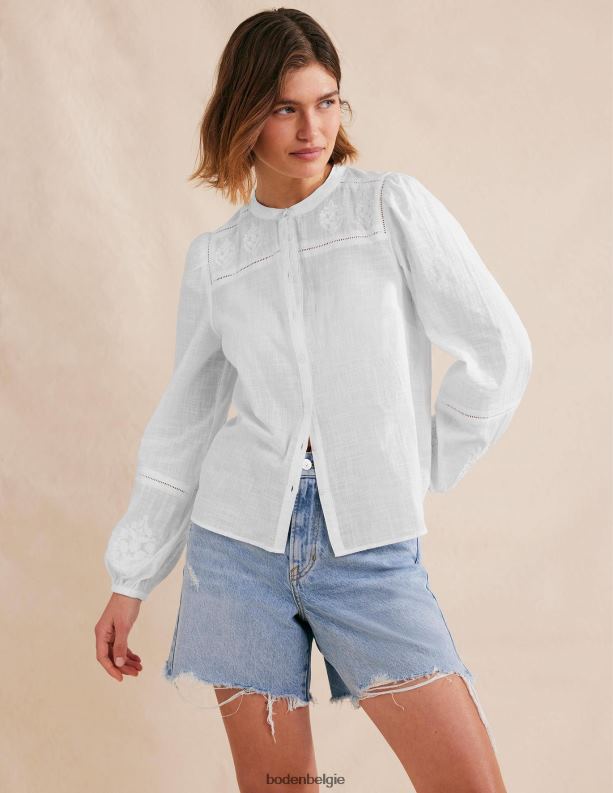 geborduurde top met blousonmouwen Boden X8VRNV1301 kleding vrouwen wit