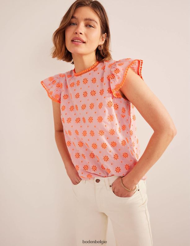 geborduurde top met pom-afwerking Boden X8VRNV1800 kleding vrouwen watermeloen punch