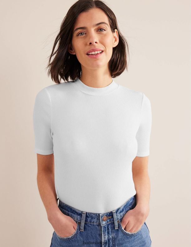 geribbelde top met hoge hals Boden X8VRNV1922 kleding vrouwen wit