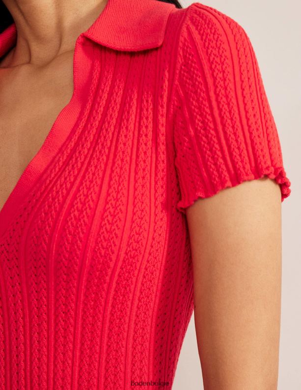 geribbelde top met pointellekraag Boden X8VRNV1930 kleding vrouwen aardbeientaart rood