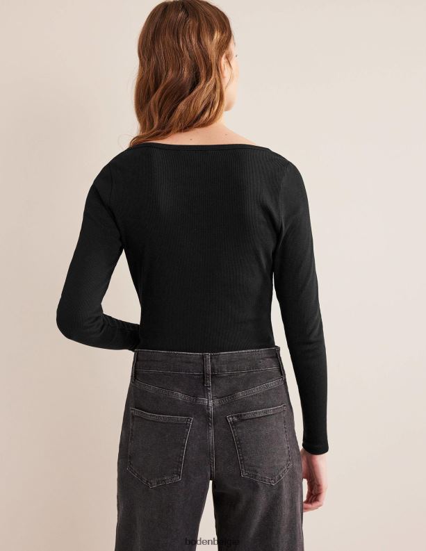 henley geribbelde top Boden X8VRNV1827 kleding vrouwen zwart