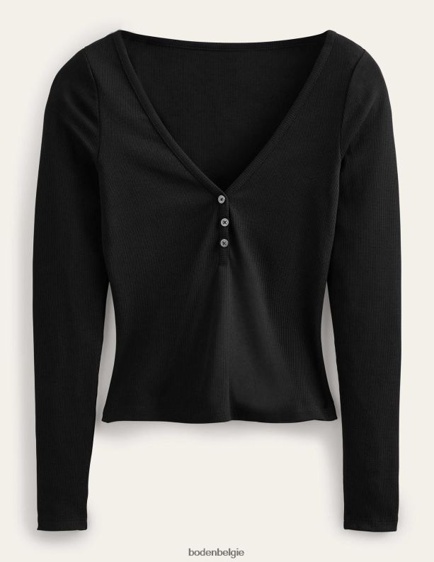 henley geribbelde top Boden X8VRNV1827 kleding vrouwen zwart