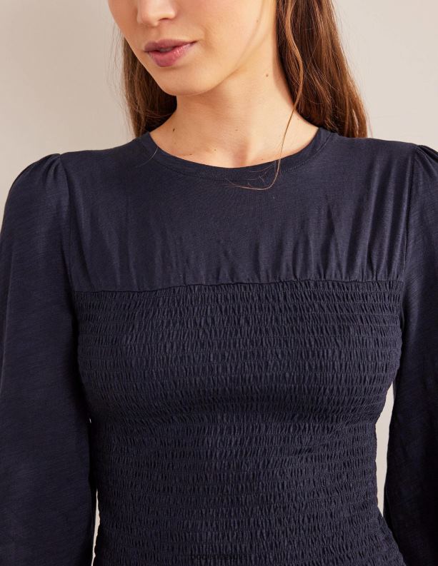 katoenen top met gesmokt lijfje Boden X8VRNV1663 kleding vrouwen marine