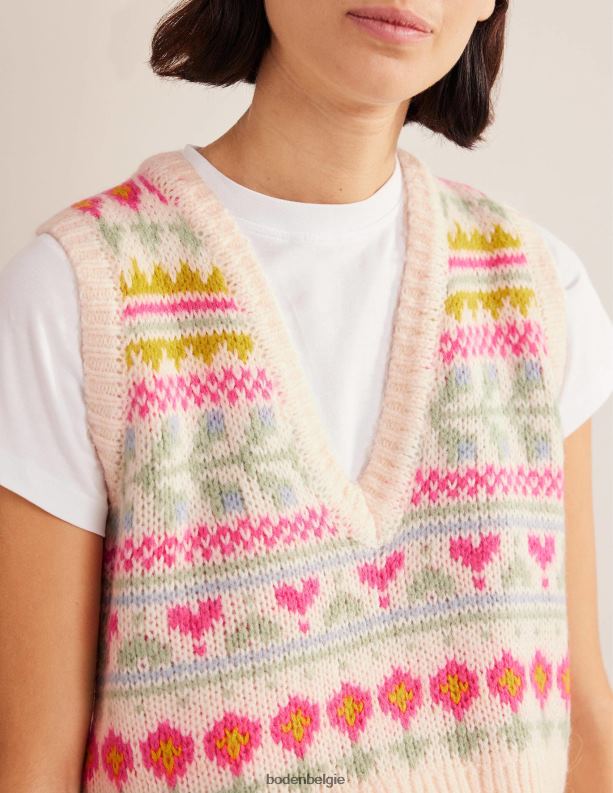 pluizige cropped Fair Isle-tank Boden X8VRNV2029 kleding vrouwen ivoor en multi-fairisle