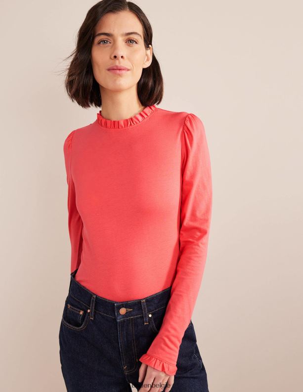 superzachte top met ruches Boden X8VRNV1670 kleding vrouwen koraal