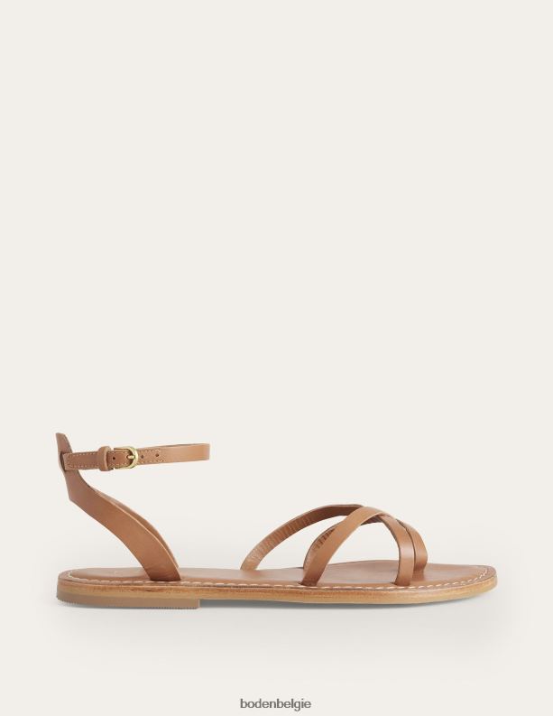 makkelijke platte sandaal Boden X8VRNV2382 schoenen vrouwen bruin leer